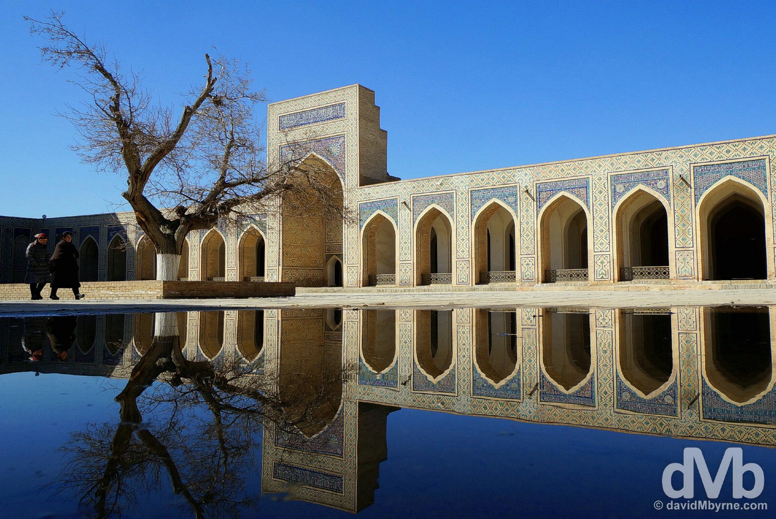 Reflections in the main courtyard of the Kalon Mosque in Bukhara, Uzbekistan. March 12, 2015.