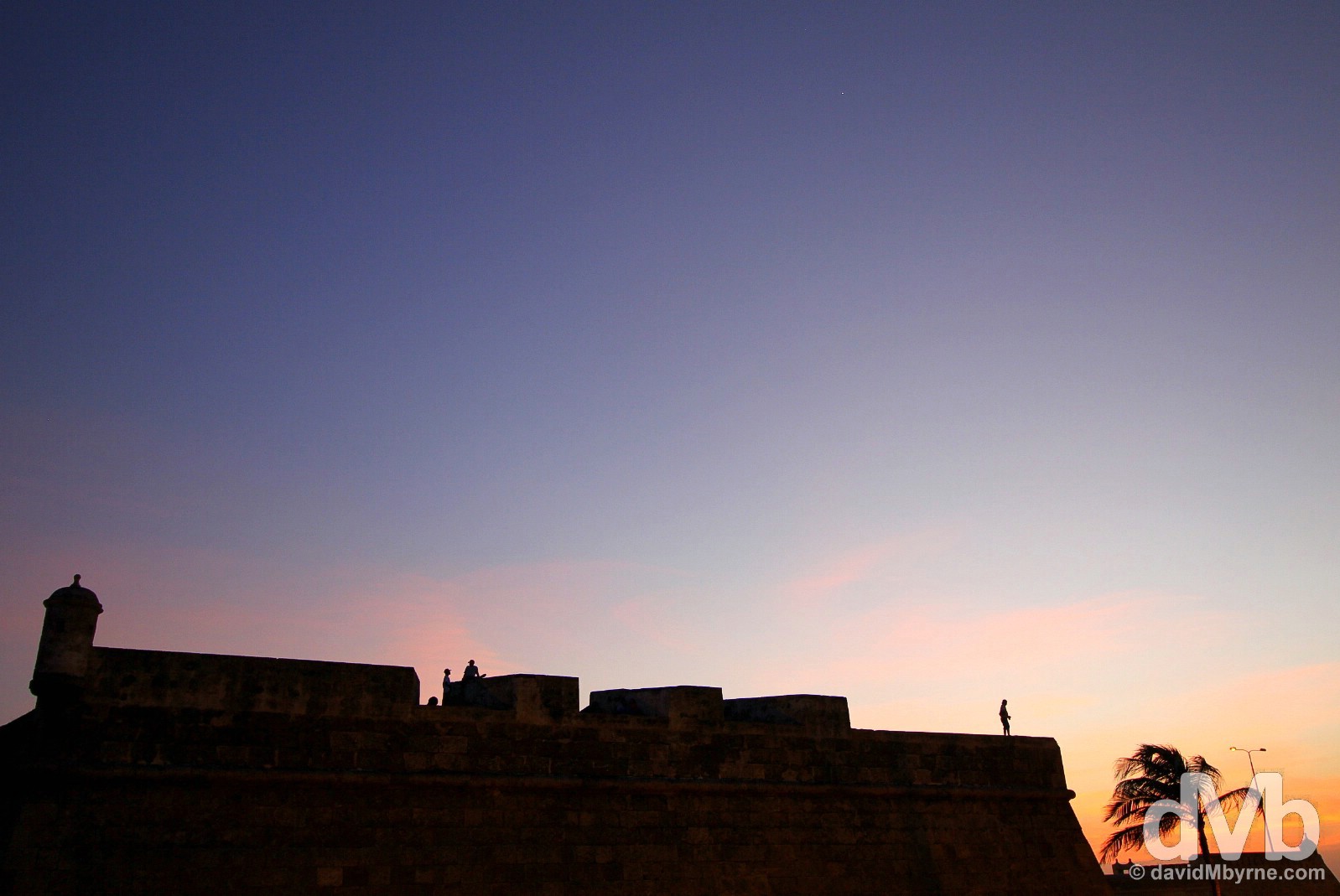 A section of Las Murallas, the Old Town walls of Cartagena, at twilight. Cartagena, Colombia. June 24, 2015.