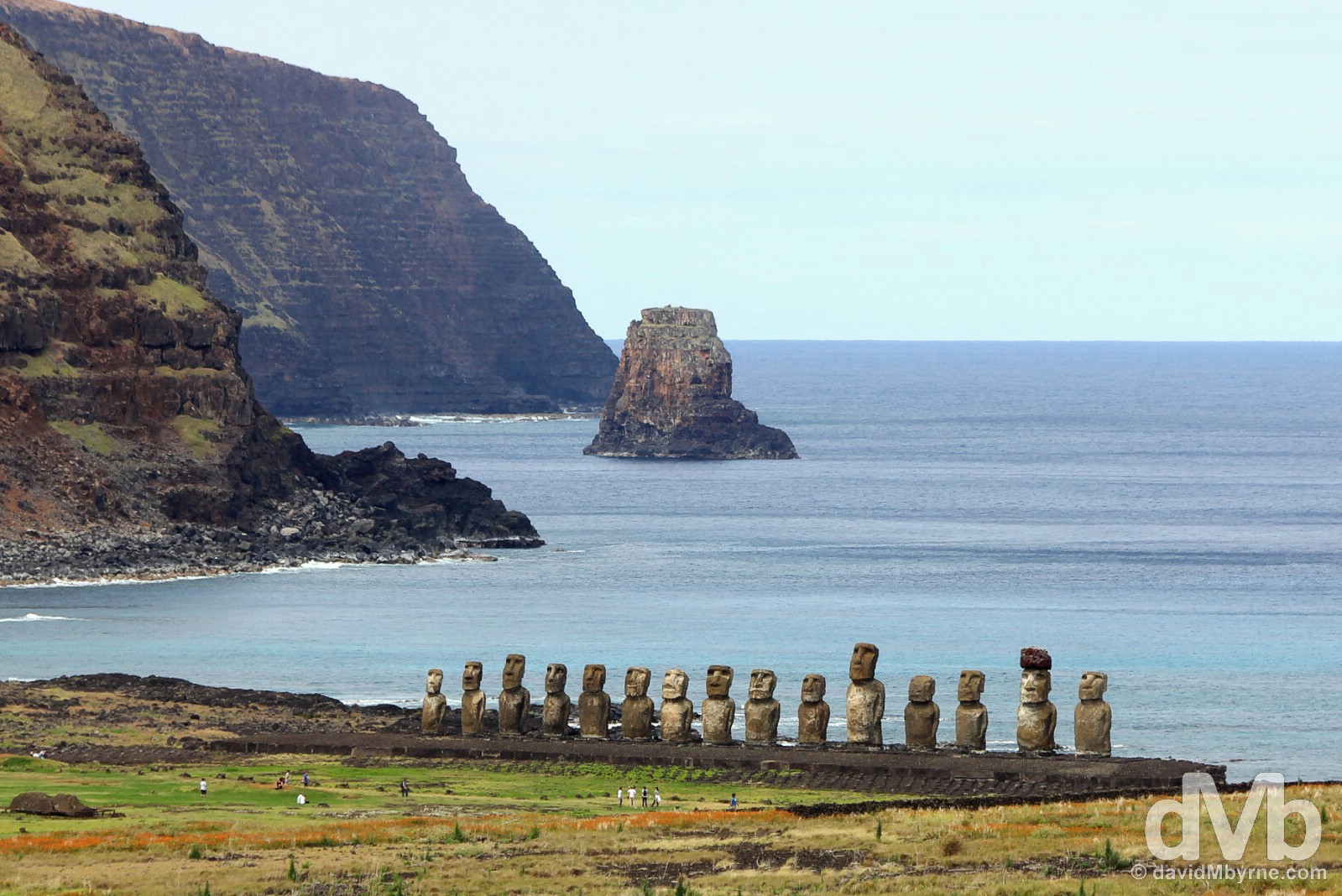 Ahu Tongariki as seen from Rano Raraku on Easter Island, Chile. September 29, 2015.