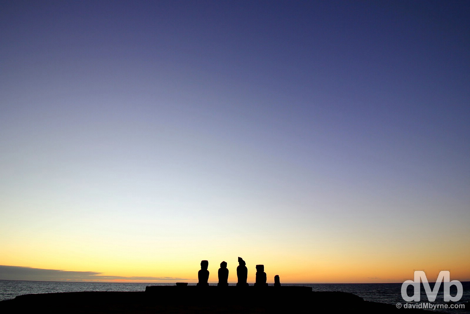 Post sunset silhouette at Tahai, Easter Island. September 30, 2015. 