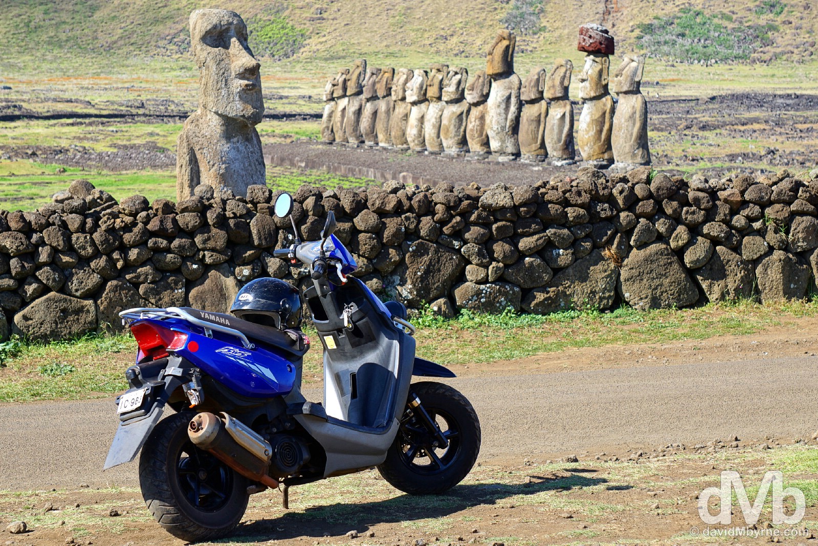 Yamaha at Ahu Tongariki, Easter Island, Chile. October 1, 2015. 
