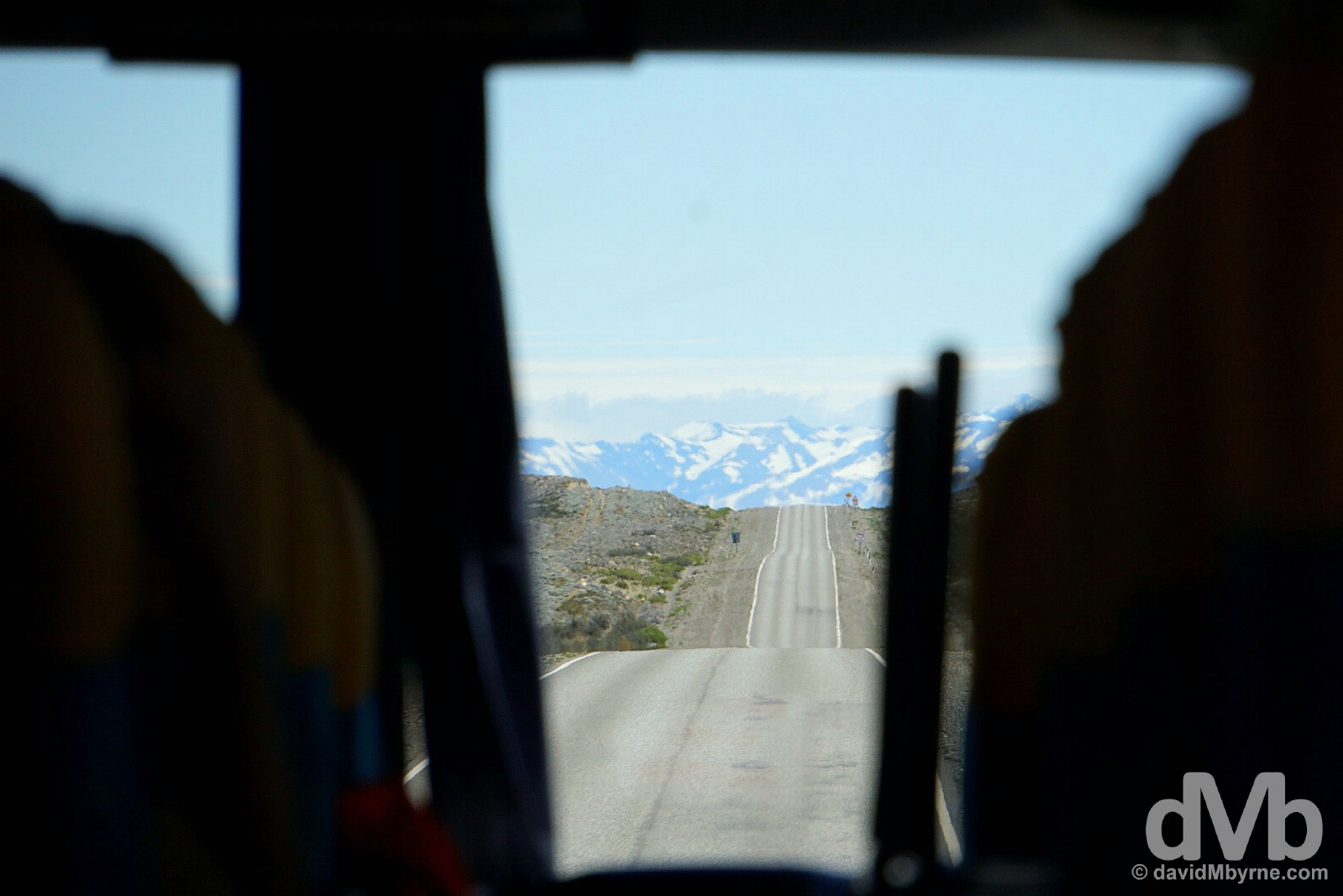 Back row bus view heading west on Ruta 5, Patagonia, Argentina. November 1, 2015.