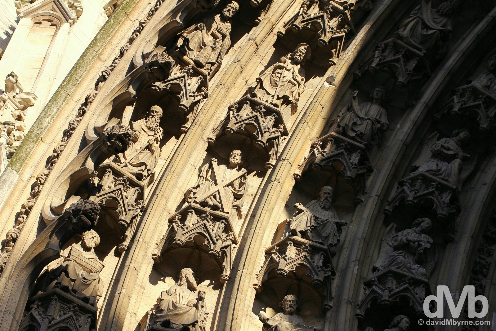 Detail above the main entrance to the Onze Lieve Vrouwekathedraal in Antwerp, Belgium. January 17, 2016.