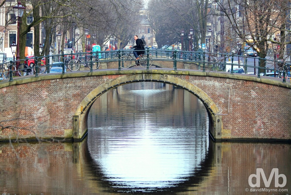 Crossing the canals in Amsterdam, Netherlands. January 19, 2016.