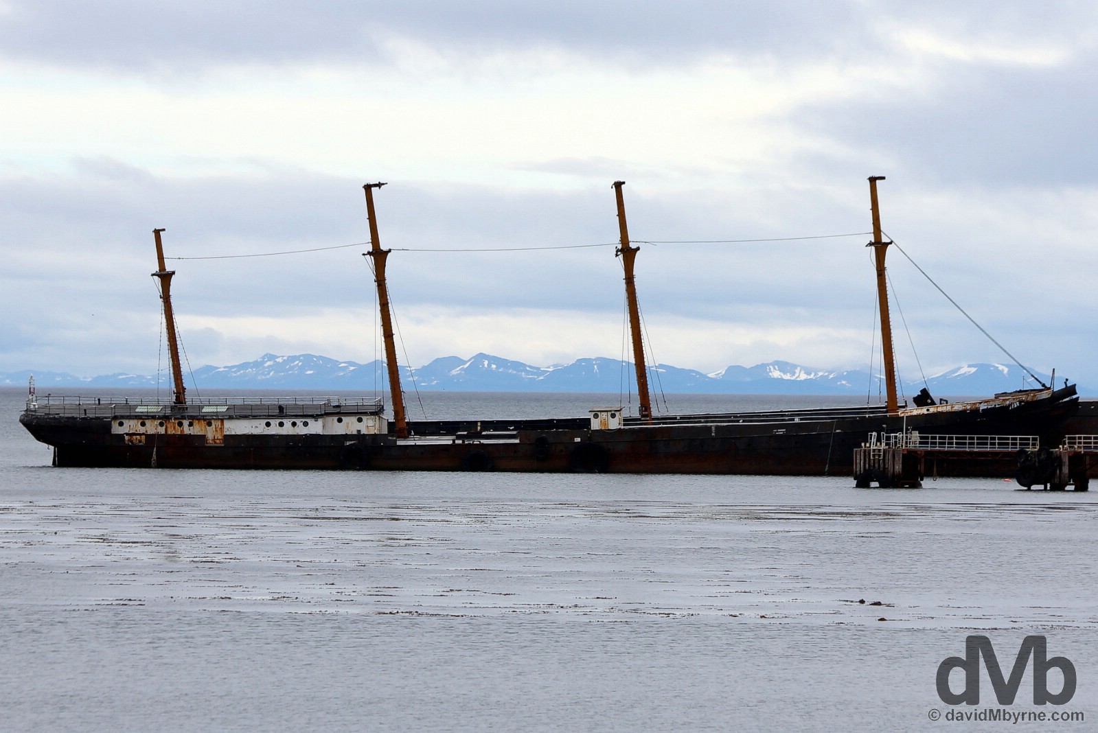 The wreck of the windjammer 'County of Peebles', world's first four-masted, iron-hulled full-rigged ship, now beached as a breakwater in Punta Arenas, Chile. November 10, 2015.