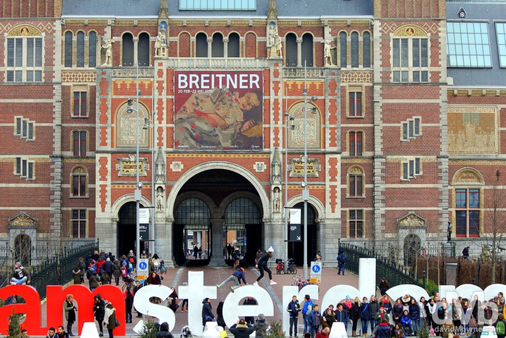 The I Amsterdam letters fronting Rijksmuseum in Amsterdam, Netherlands. January 19, 2016.