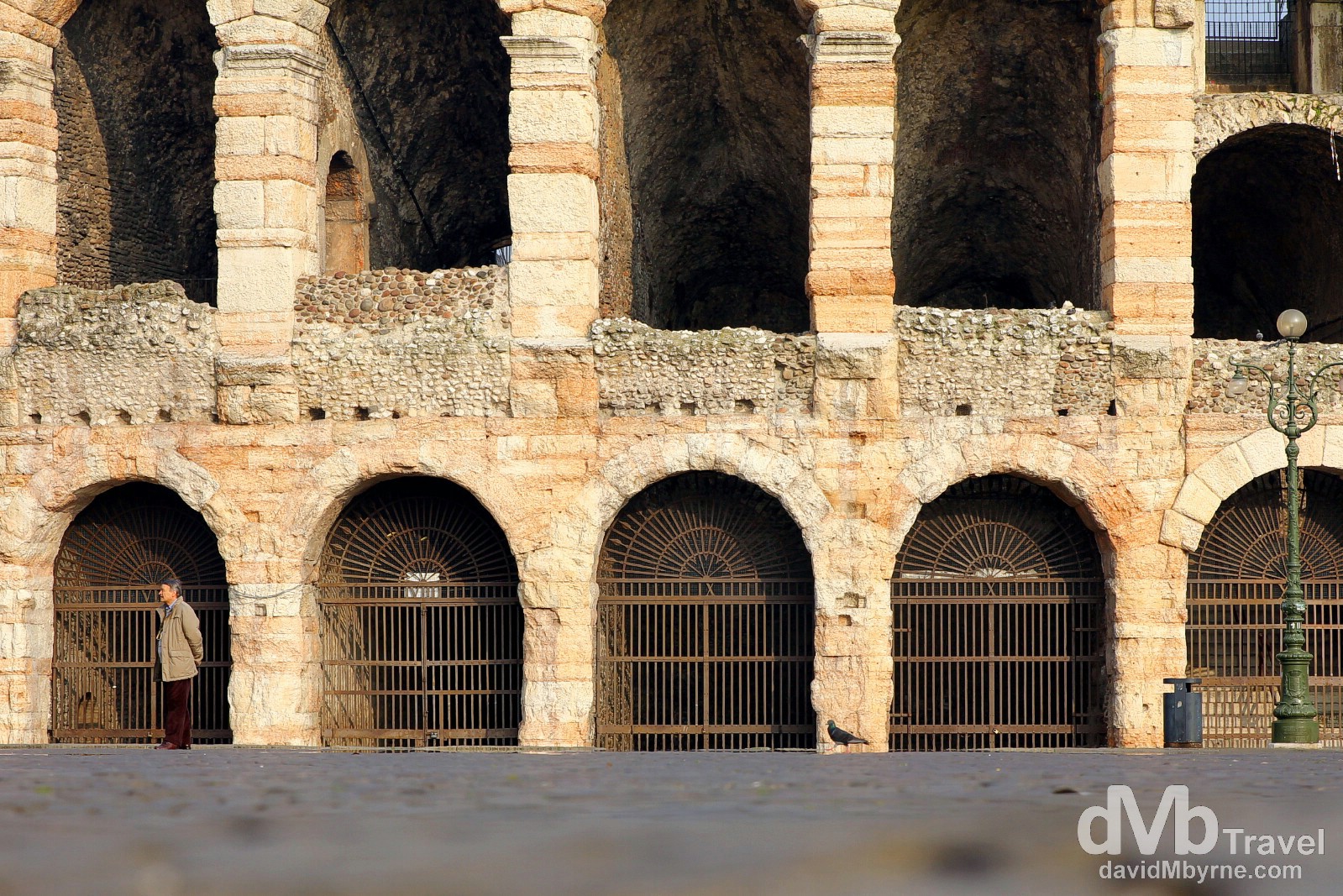 The exterior of The Arena from across Plaza Bra in Verona, Italy. March 17, 2014.