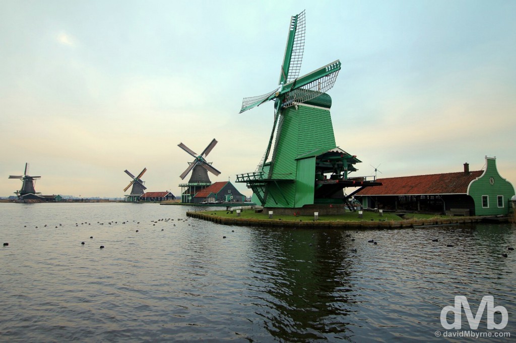 Windmills at Zaanse Schans, Netherlands. January 19, 2016.