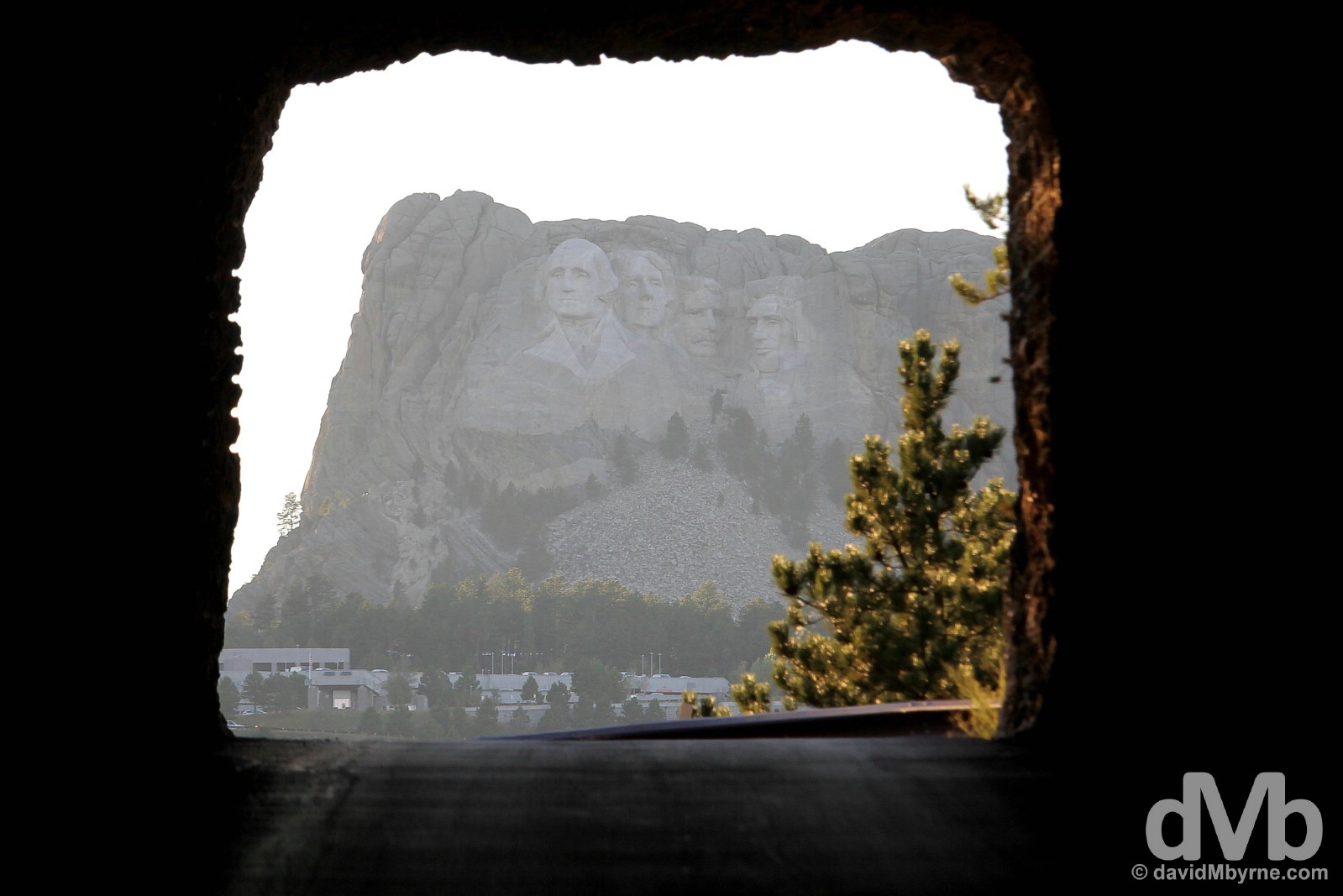 Mount Rushmore National Monument as seen through the Doane Robinson Tunnel of the Needles Highway of Custer State Park, Black Hills, South Dakota. September 2, 2016.