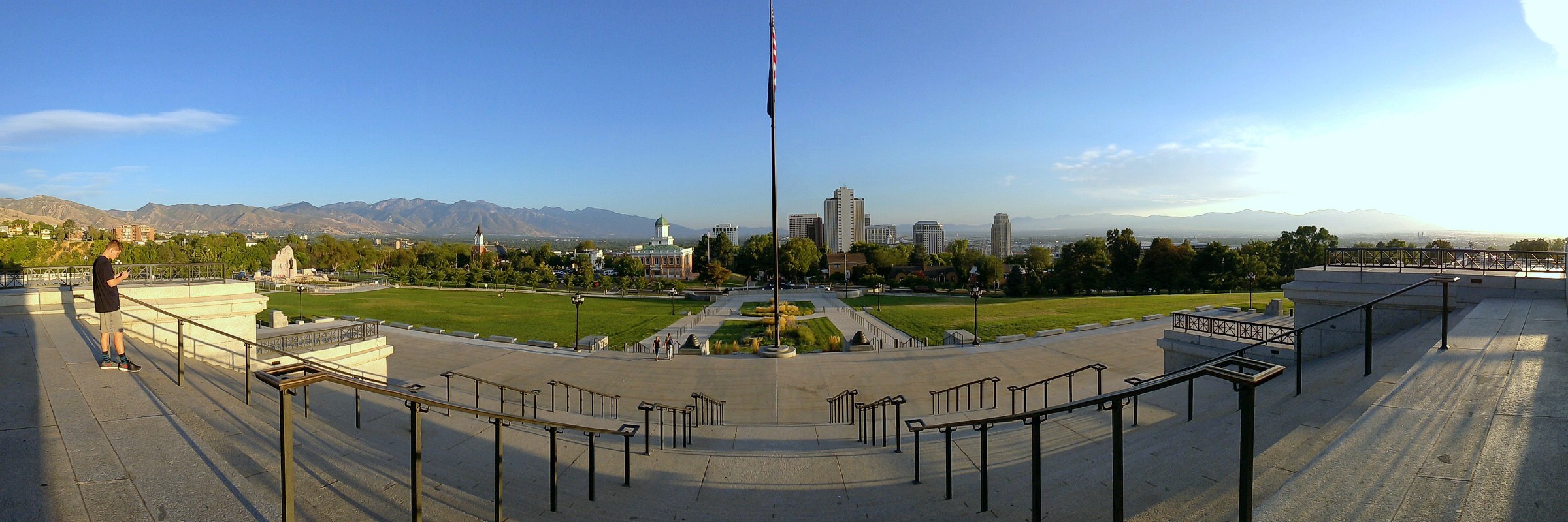 Salt Lake City at sunset as seen from the steps of the State Capitol Building. Salt Lake City, Utah. September 6, 2016. 