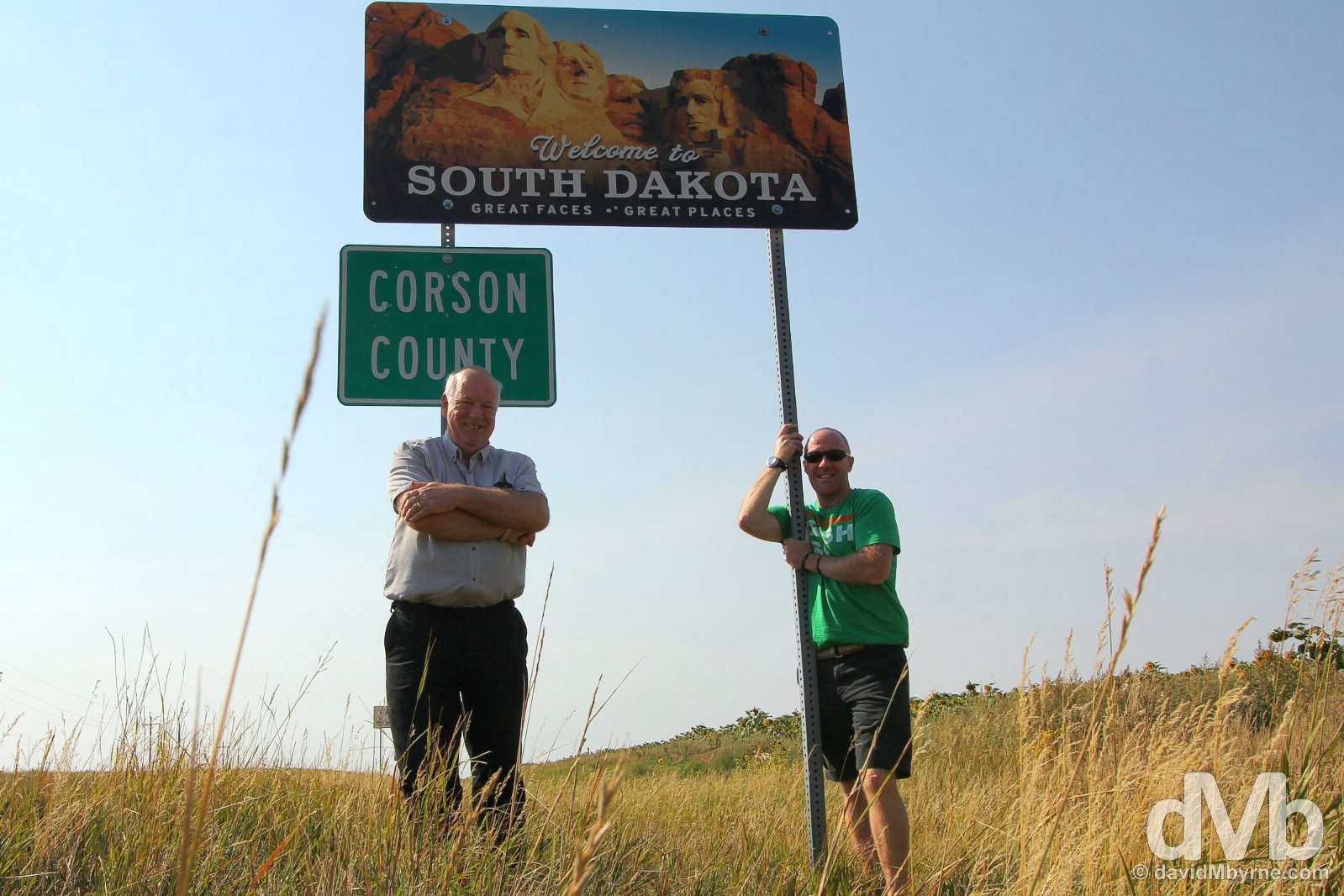 Hello South Dakota. On the South Dakota/North Dakota state line in Corson County, South Dakota, USA. September 1, 2016.