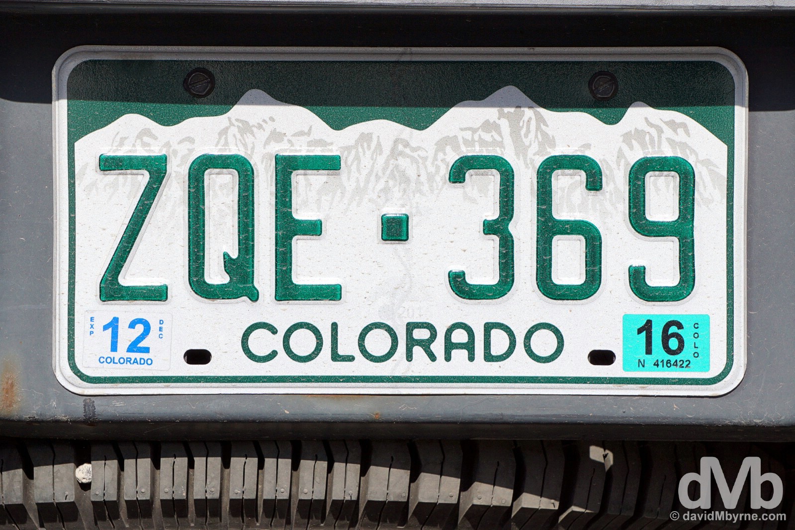 Colorado license plate. Durango, southern Colorado. September 12, 2016. 