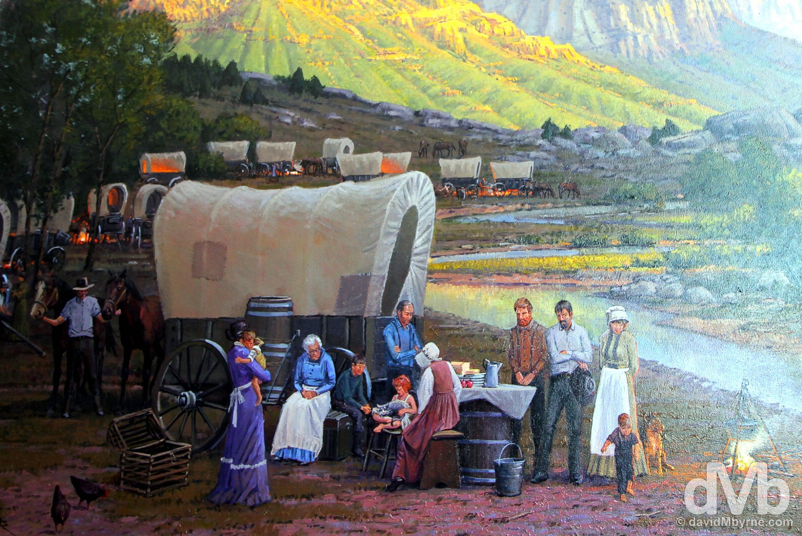A Mormon wagon train painting in the Church of Jesus Christ of Later-Day Saints Conference Center, Salt Lake City, Utah, USA. September 7, 2016.