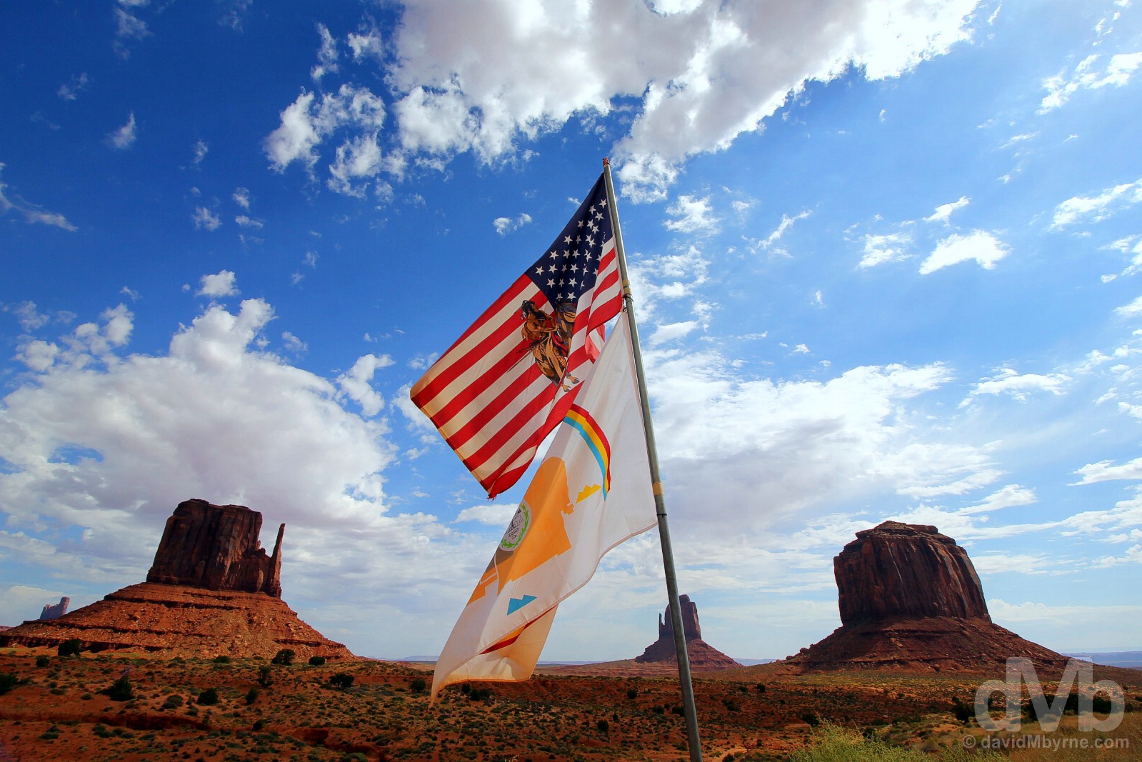 Native American flags in Monument Valley, Navajo Nation, southern Utah, USA. September 11, 2016. 