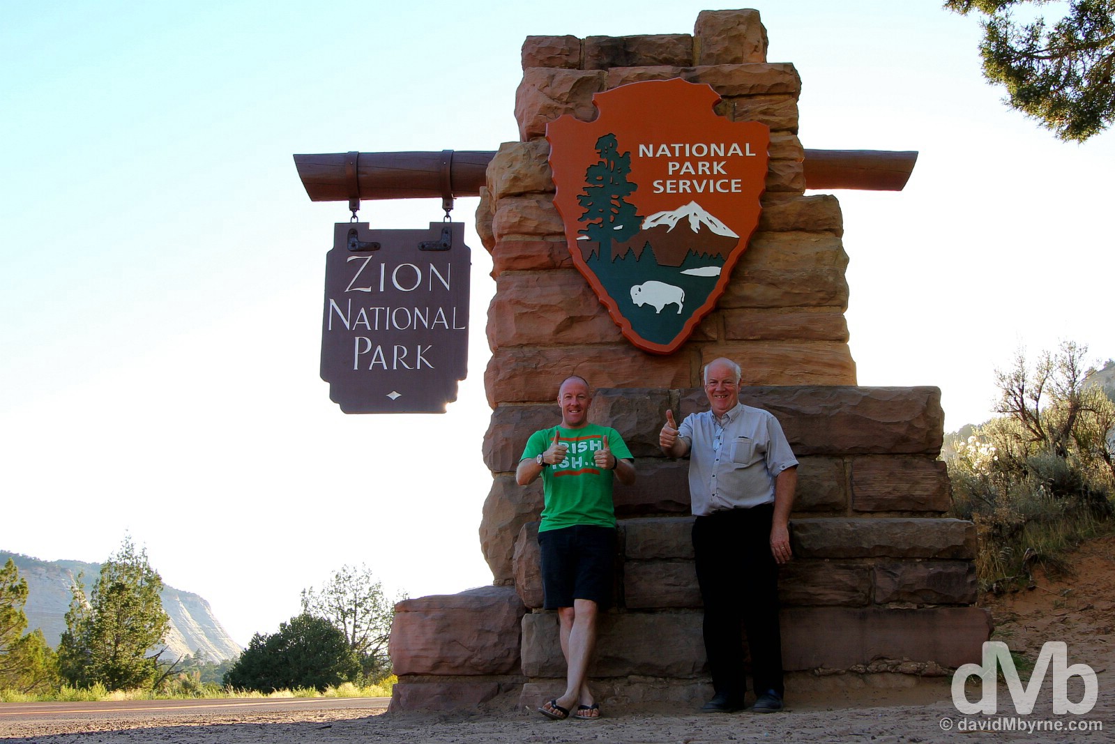 At the entrance to Zion National Park, southern Utah, USA. September 8, 2016.