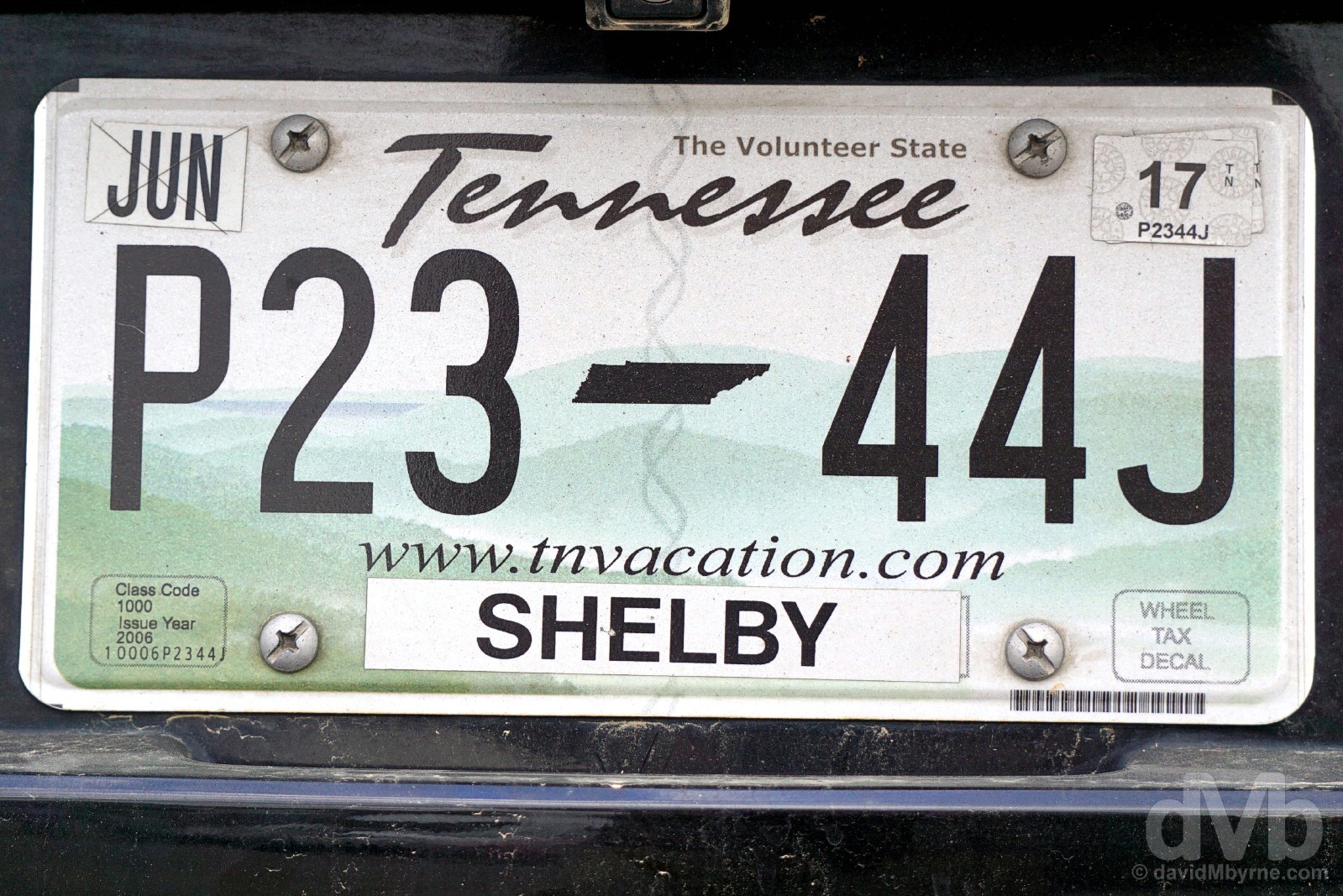 Tennessee plate. Memphis, Tennessee, USA. September 18, 2016.