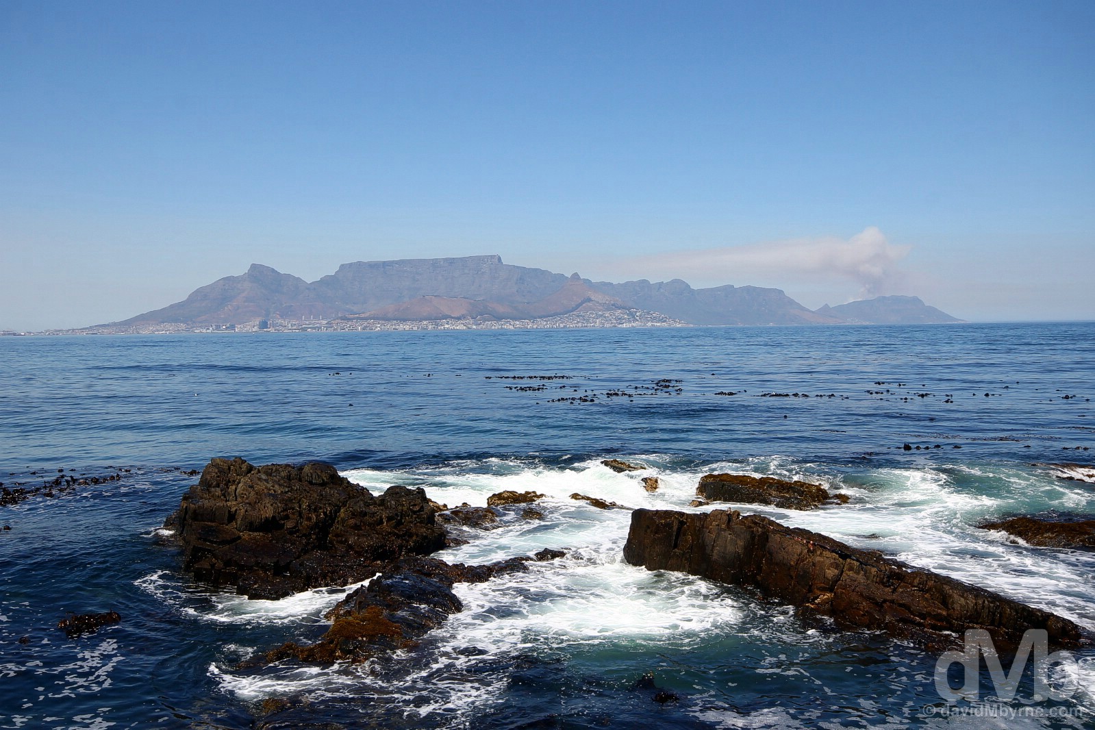 Cape Town & The Cape Peninsula as seen from the shores of Robben Island across Table Bay, Western Cape, South Africa. February 22, 2017.