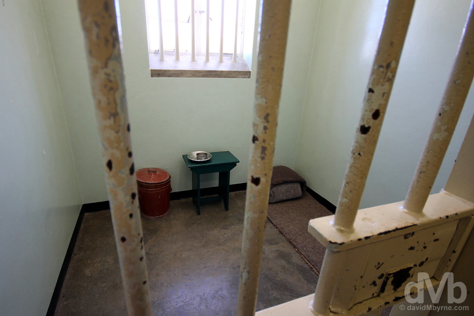 Number 4. Nelson Mandel's cell in the solitary confinement wing of the prison on Robben Island, Table Bay, Western Cape, South Africa. February 22, 2017.