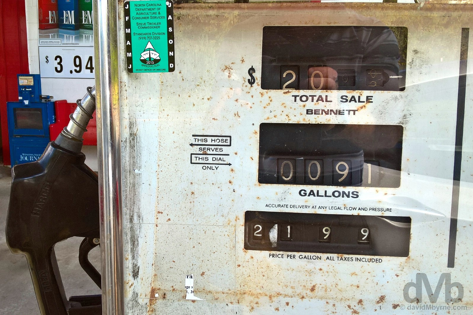Old school gas pumps in Jefferson, North Carolina, USA. September 23, 2016. 
