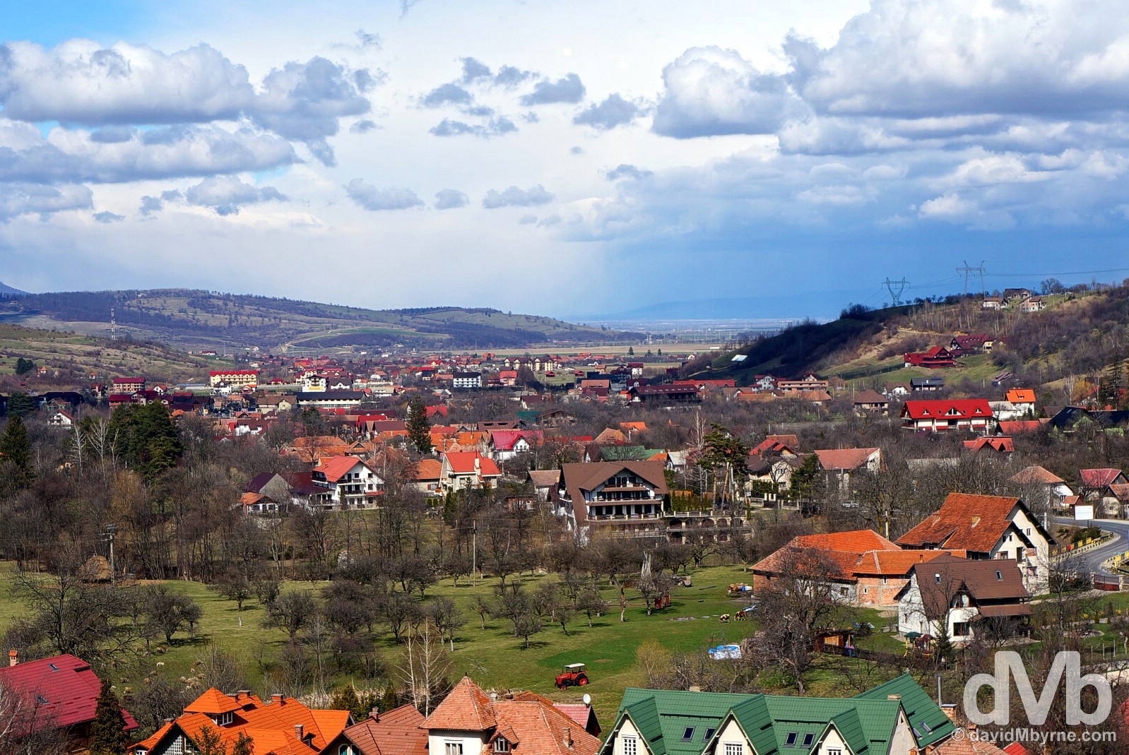 The countryside as seen from Bran Castle, Bran, Transylvania, Romania. April 2, 2015.