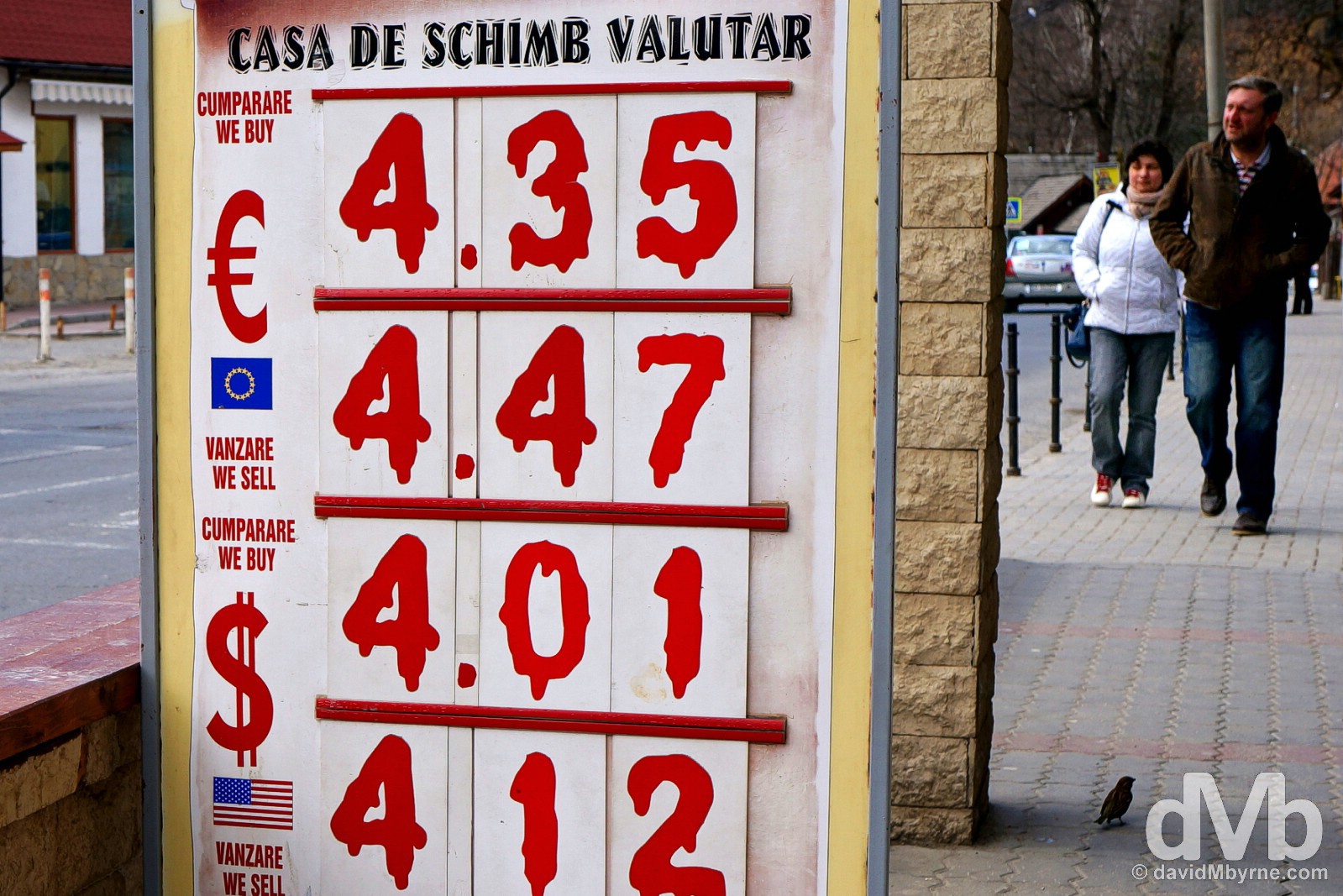 Dracula-inspired exchange rates on display in Bran, Romania. April 2, 2015. 