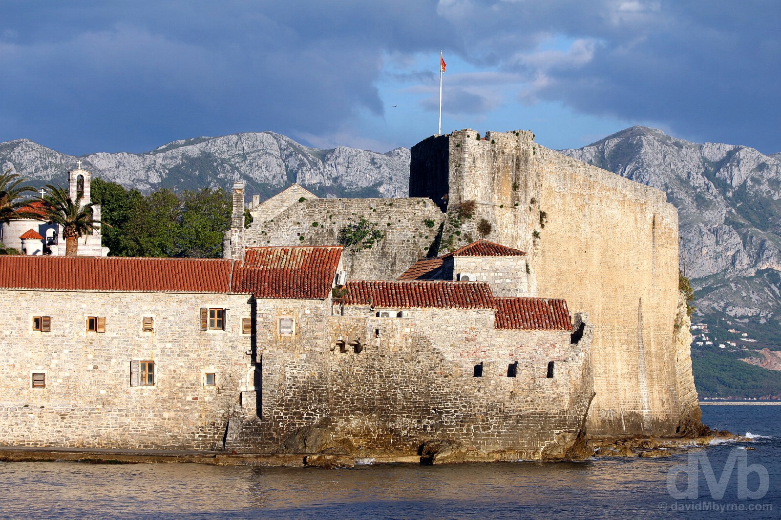 The walls of Stari Grad (Old Town) & the Citadela Fortress in Budva, Montenegro. April 20, 2017.